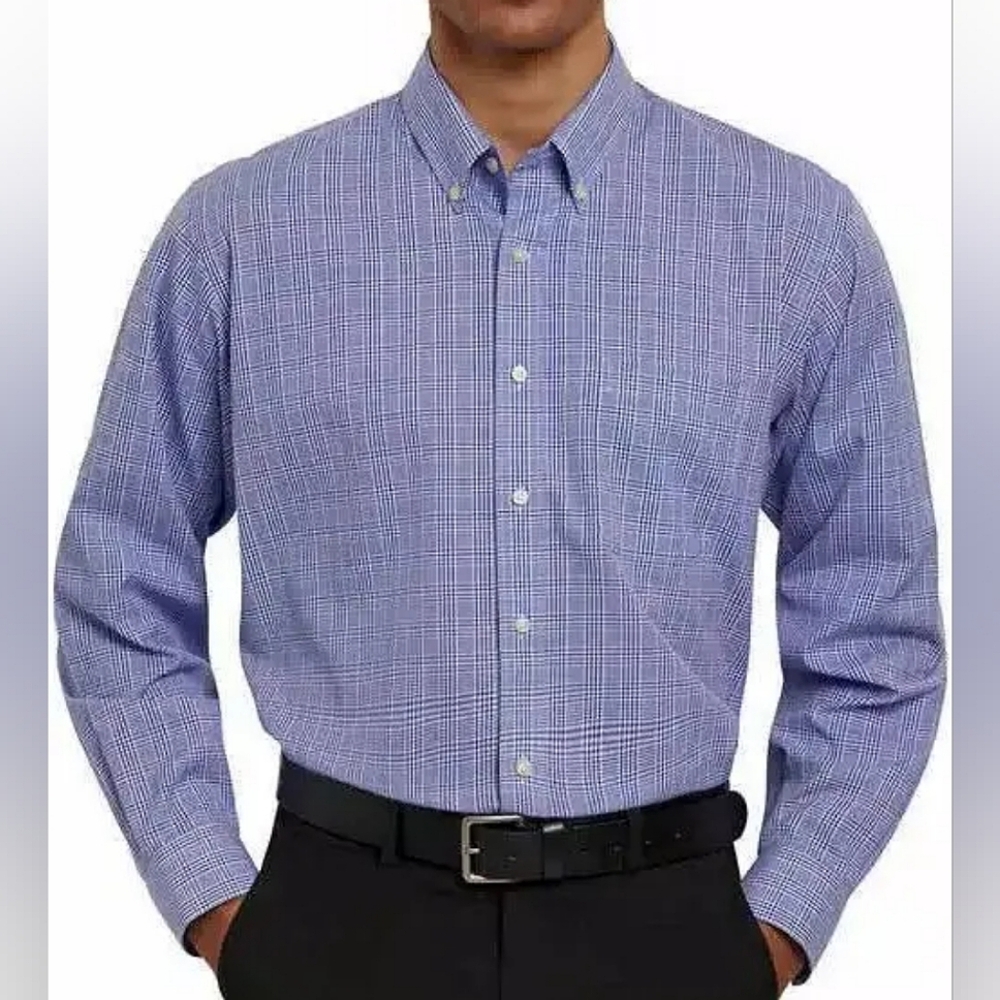 Kirkland NWT 100% COTTON Blue Non-Iron Traditional Fit Long Sleeve Dress Shirt